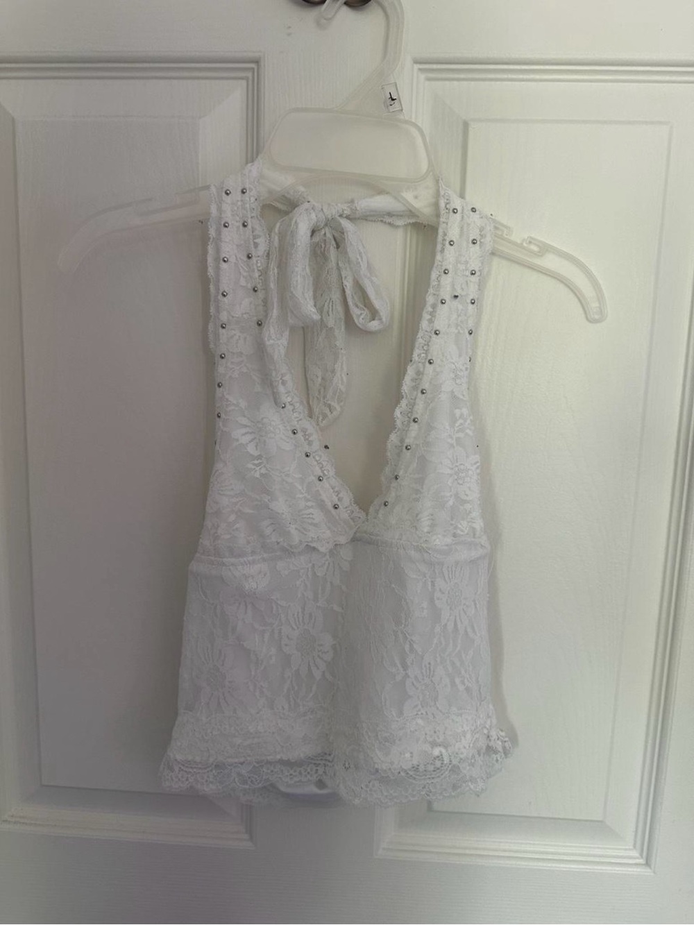 White Lace Halter Top with studdedTrim